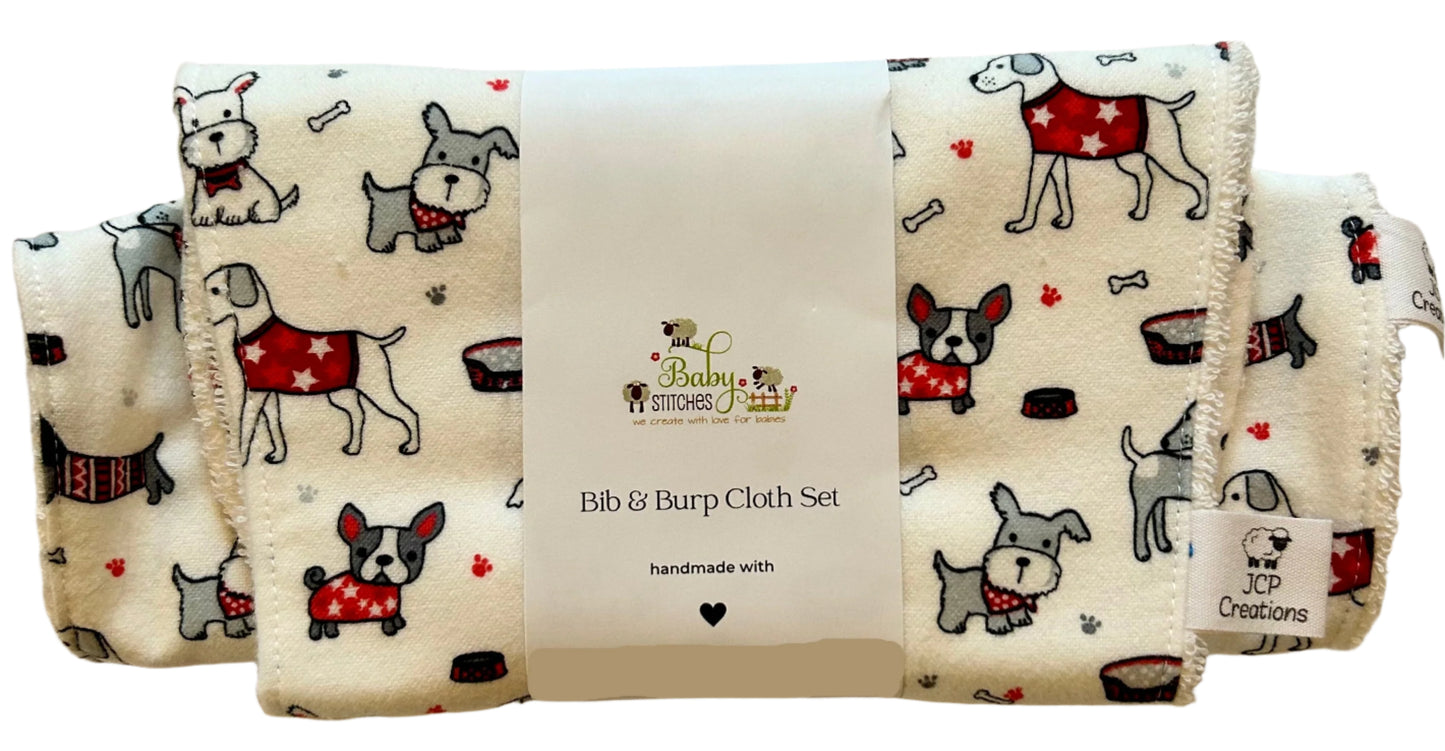 Lovingly Handmade Baby Bib & Burp Cloth Set