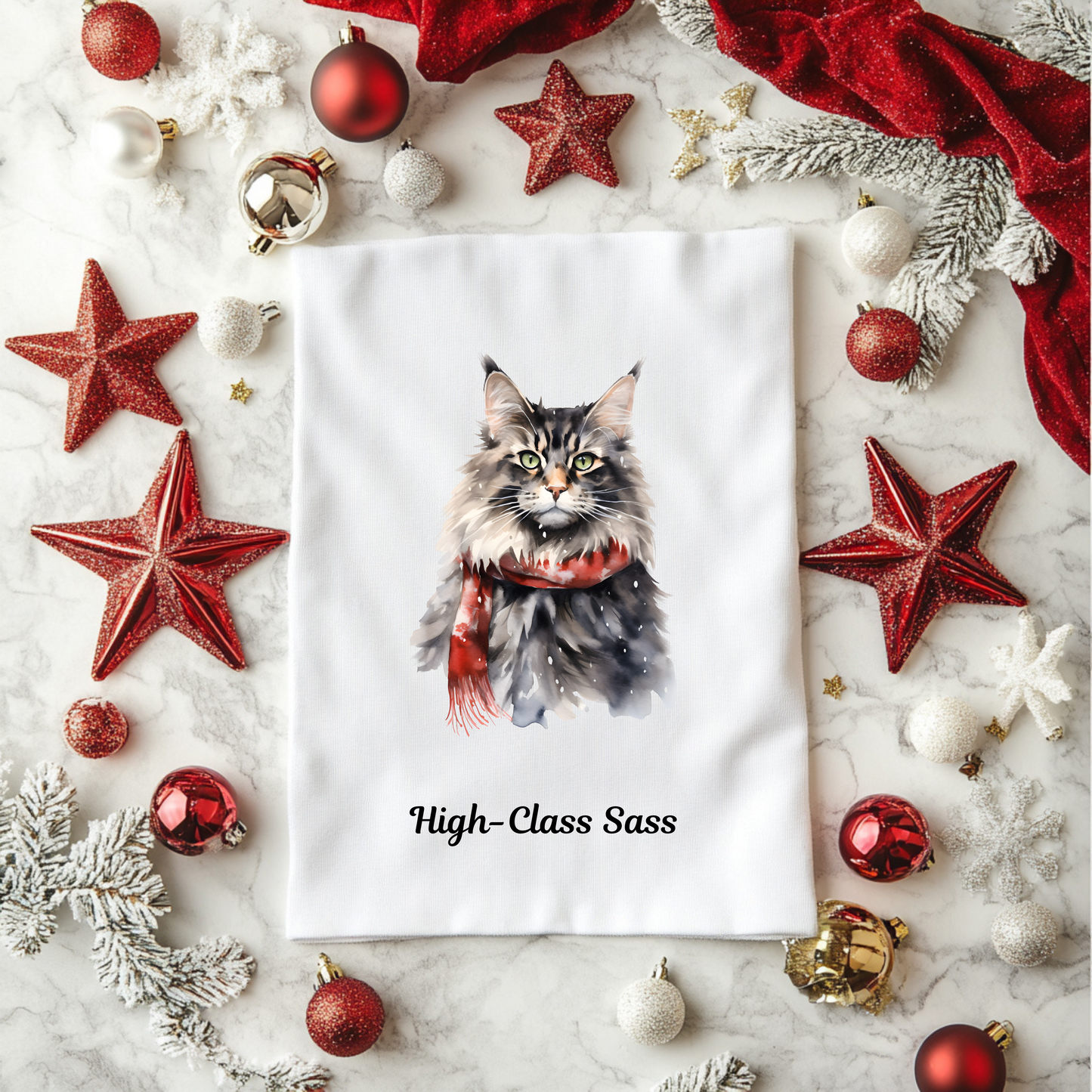 Purrfect Kitchen Helper - Christmas Kitty Kitchen Towel