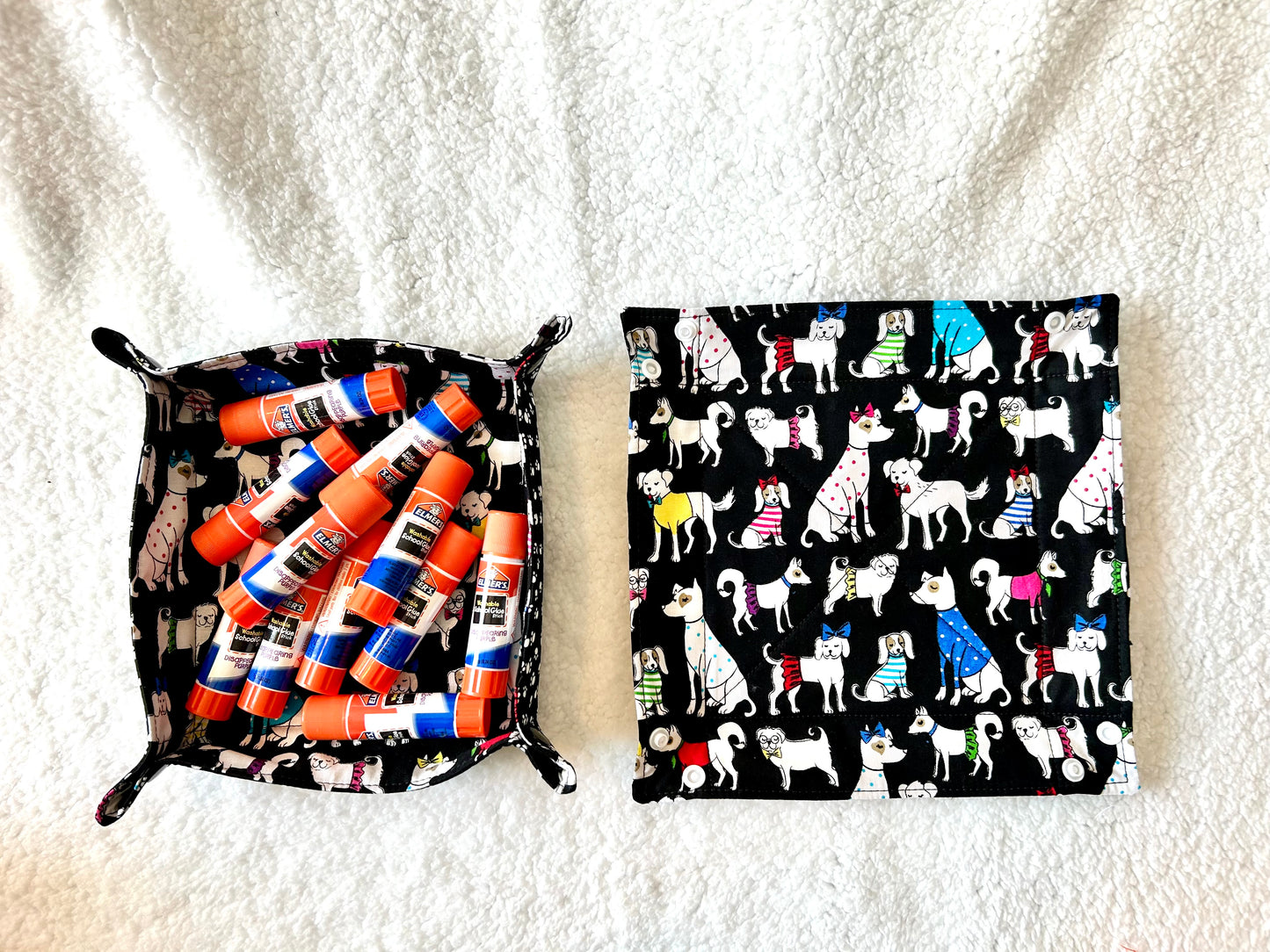 Fancy Dogs Collapsible Fabric Trinket Tray with Snap Closure