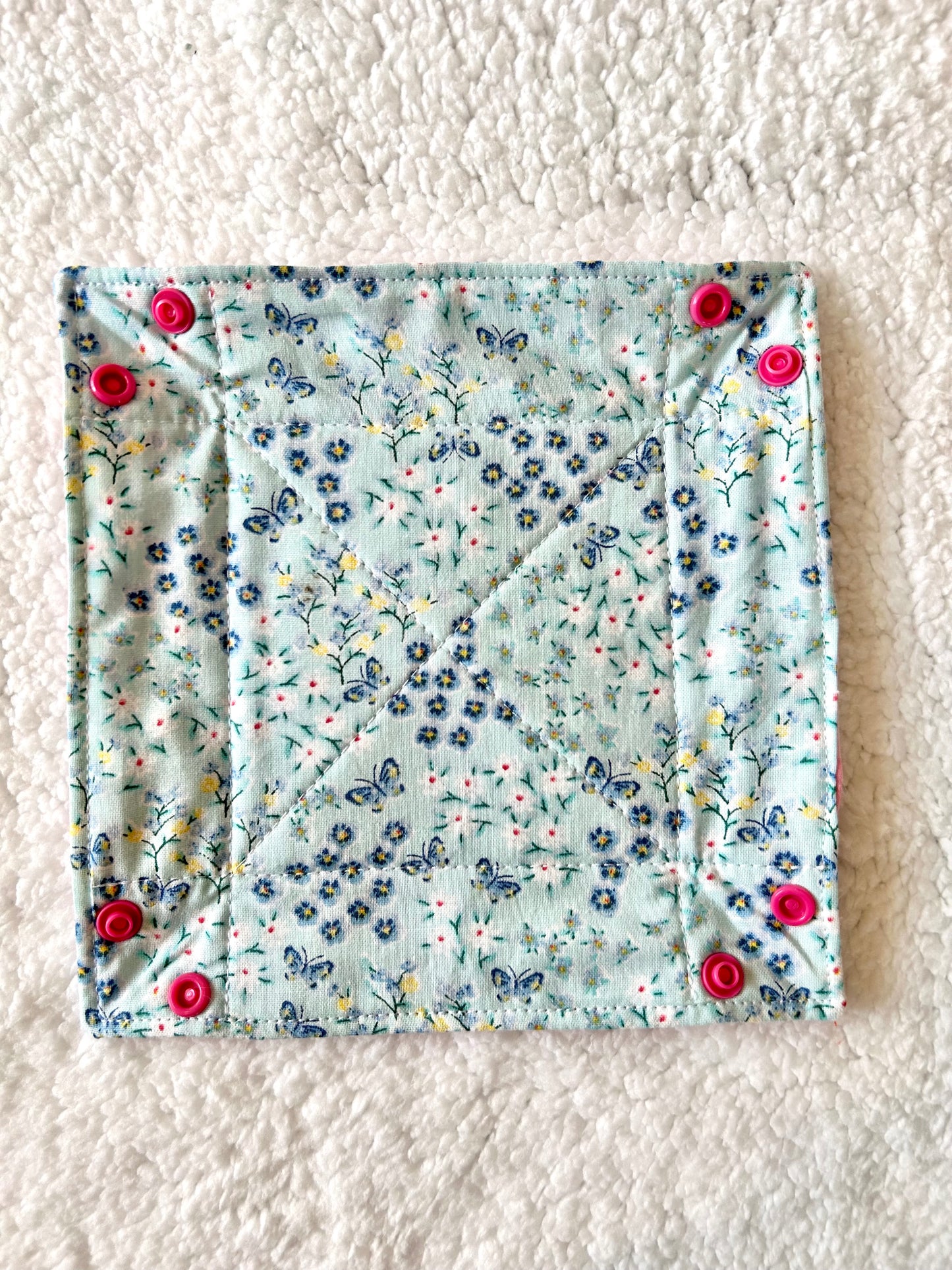 Blue Floral Collapsible Fabric Trinket Tray with Snap Closure