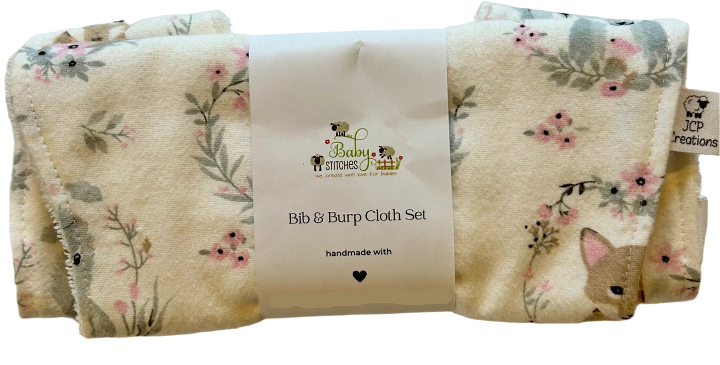 Lovingly Handmade Baby Bib & Burp Cloth Set