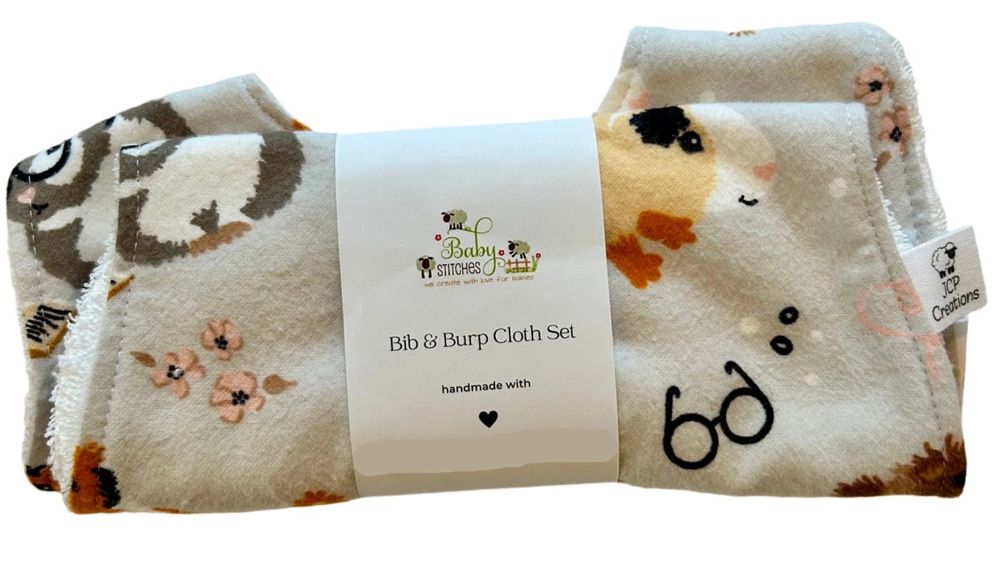 Lovingly Handmade Baby Bib & Burp Cloth Set