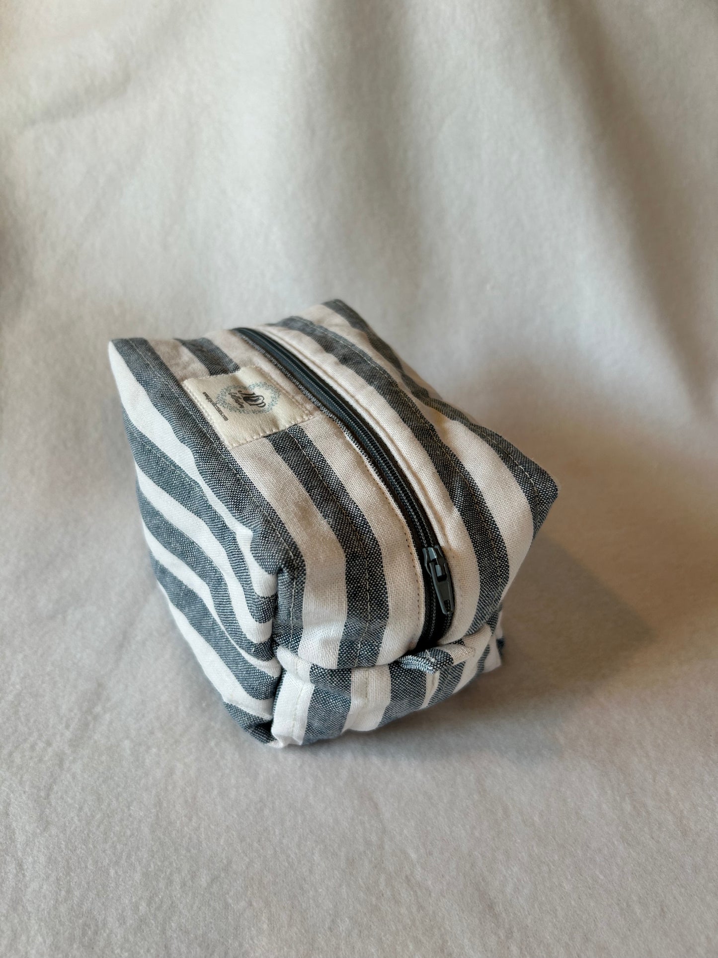 Blue & White Striped Boxy Makeup Bag