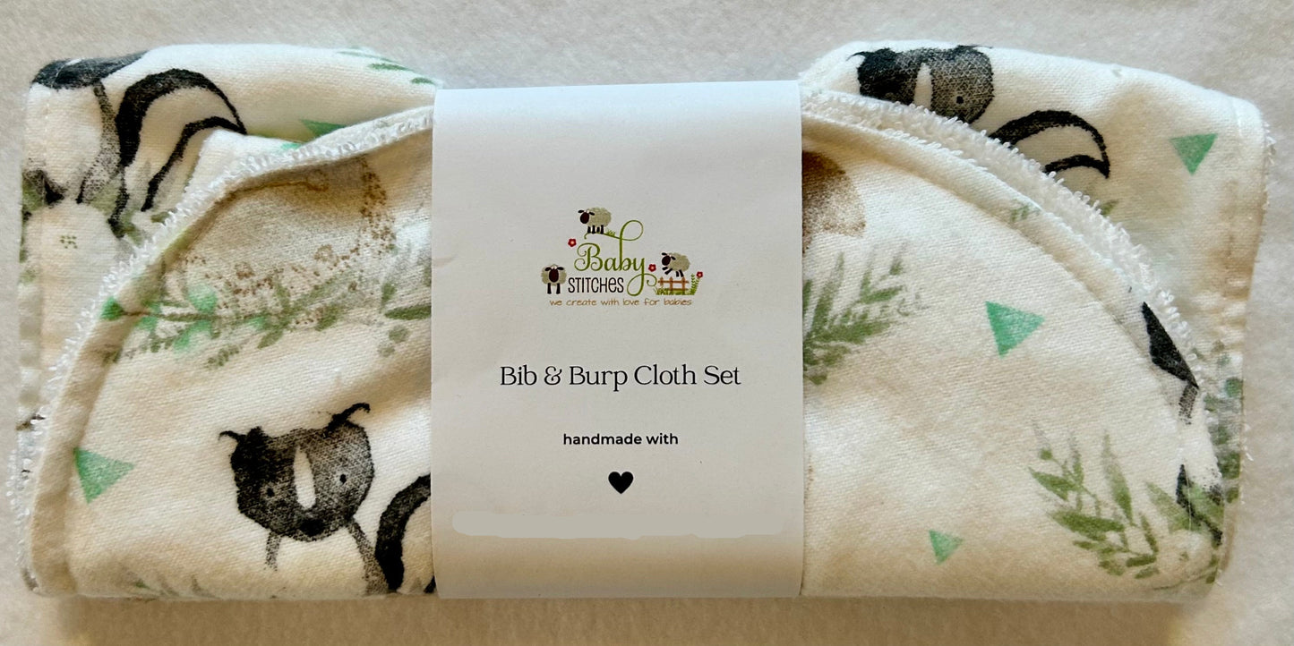 Lovingly Handmade Baby Bib & Burp Cloth Set