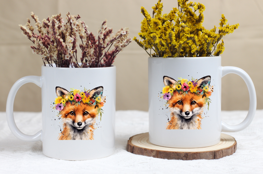Fox & Flowers Ceramic Coffee Mug