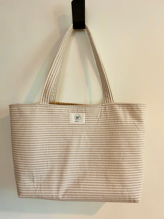 Tan & White Striped Handmade Tote Bag