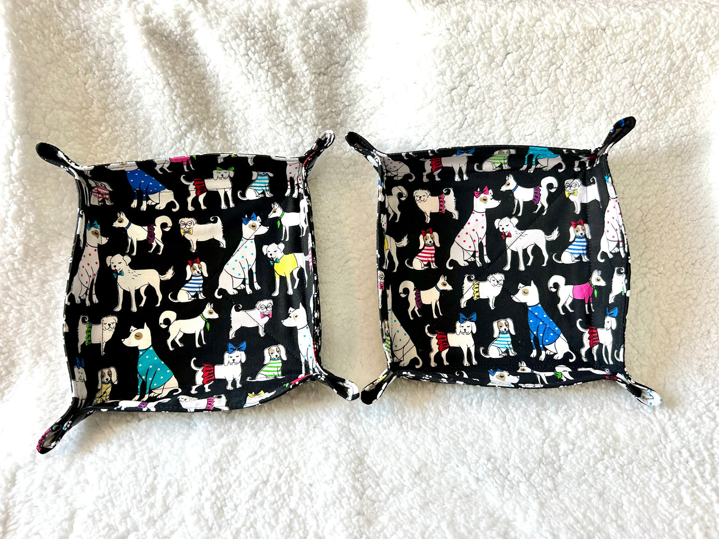 Fancy Dogs Collapsible Fabric Trinket Tray with Snap Closure