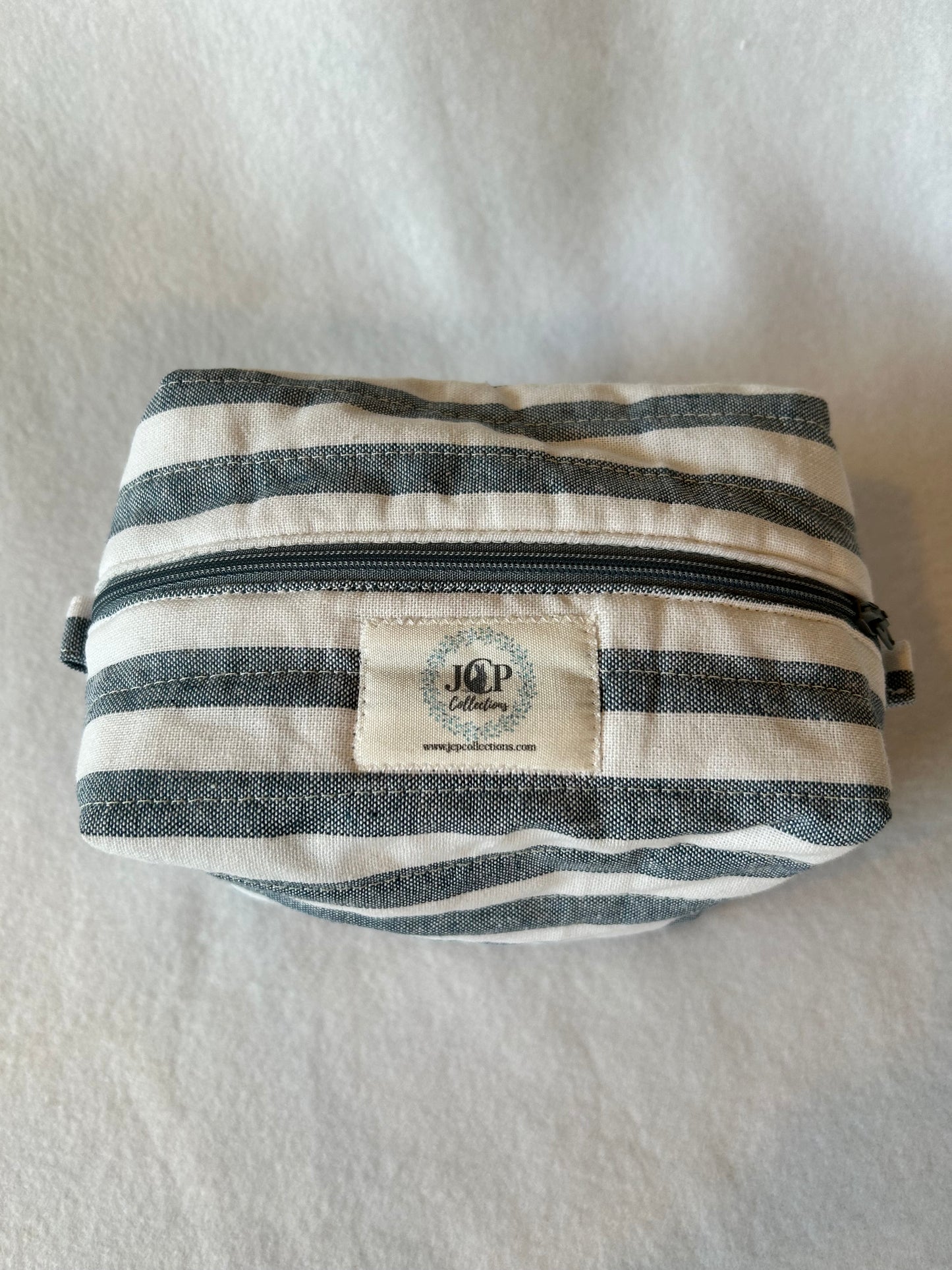 Blue & White Striped Boxy Makeup Bag