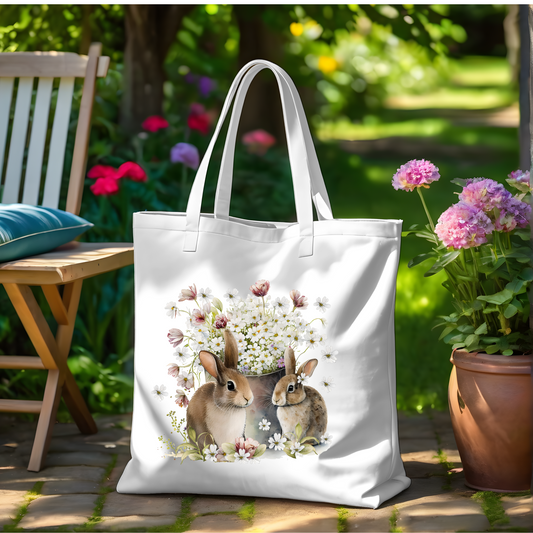 Bunnies at Play Tote Bag and Zipper Pouch Set