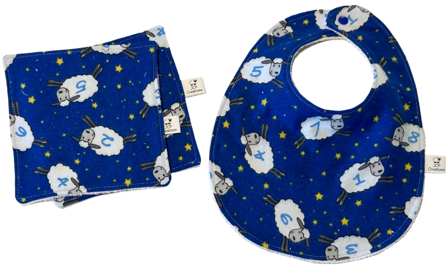 Counting Sheep Handmade Baby Bib (washcloths sold separately)