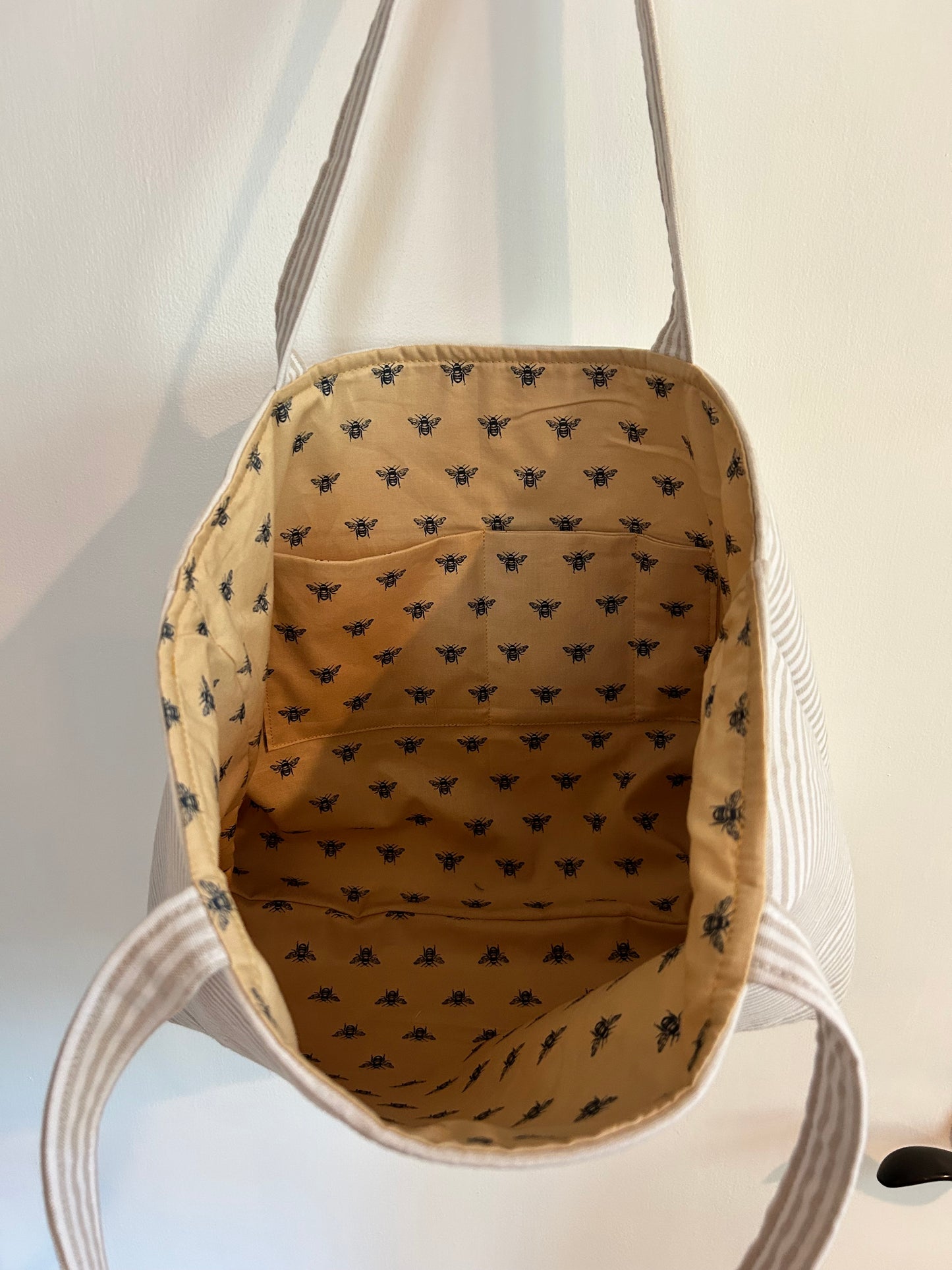 Tan & White Striped Handmade Tote Bag